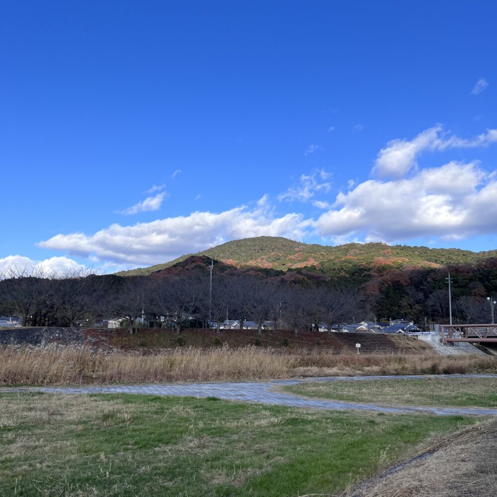山の辺の道の入口付近から望む三輪山の遠景。