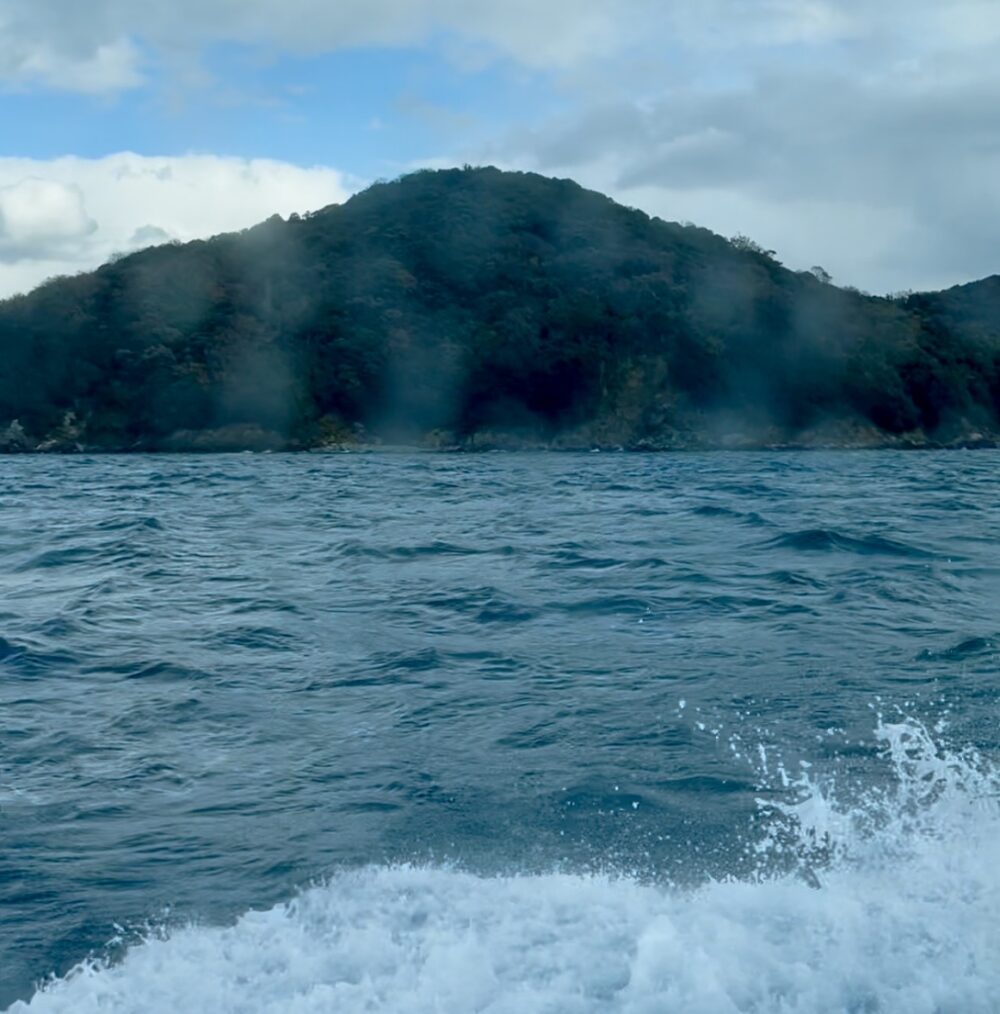 沼島汽船の船上から見える、近づいてくる沼島の風景